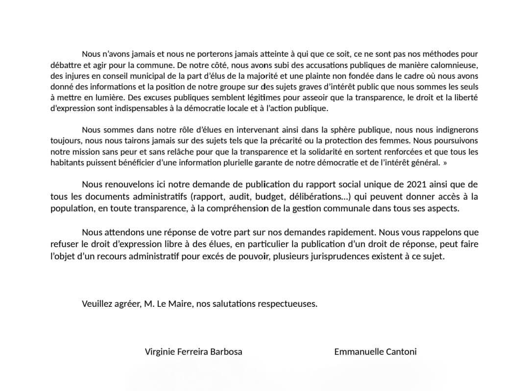 Lettre droit de réponse